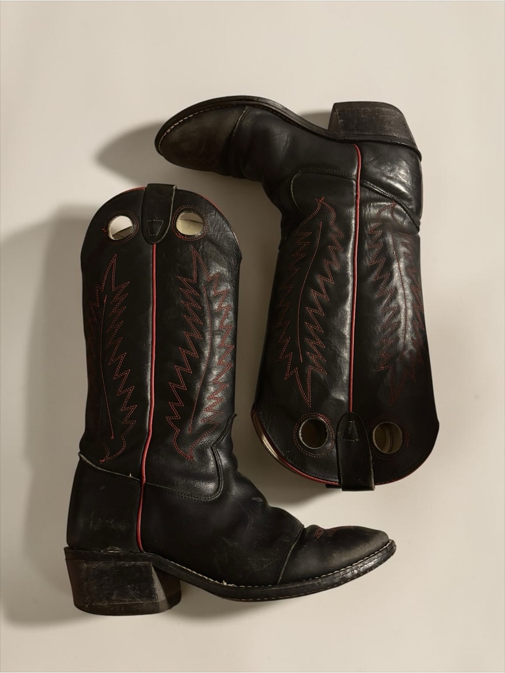 Vintage Texas Boys Buckaroo Style Cowboy Boots Black Red 4.5 D Made in USA